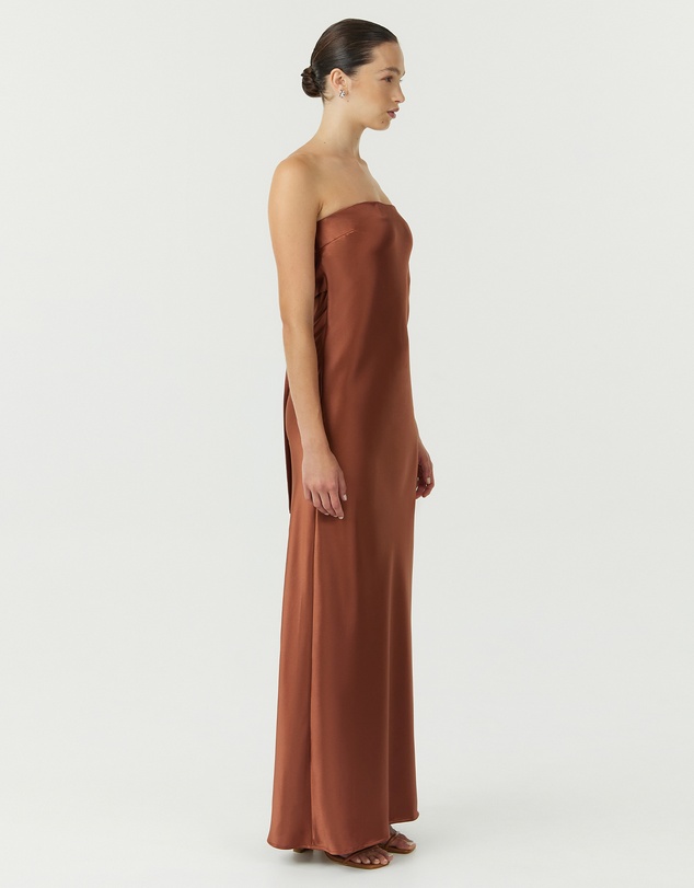 Third Form - Satin Tie Back Strapless Maxi Dress