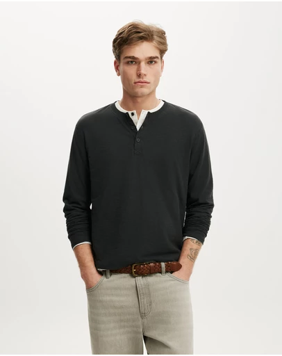 Cotton On - Fitted Henley Long Sleeve T-Shirt