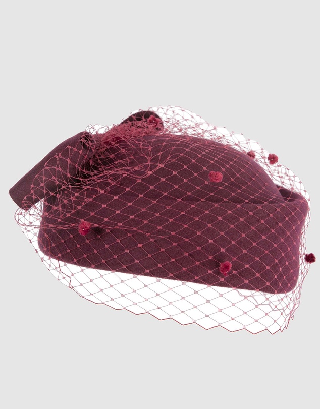 Max Alexander - Felt Burgundy Pillbox Hat With Veil