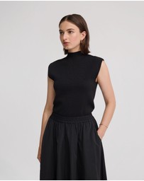Oxford - Pepper Knitted Funnel Collar Top