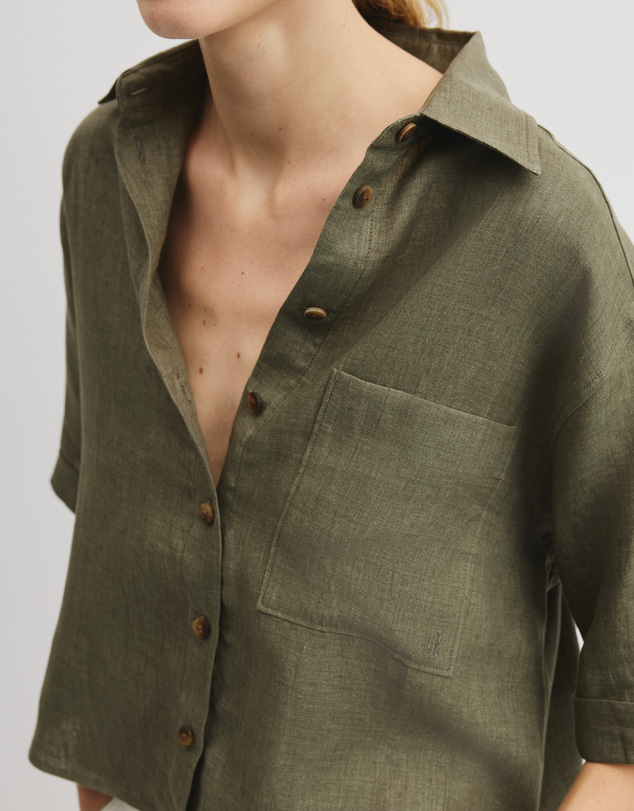Country Road - Short Sleeve Crop Linen Shirt