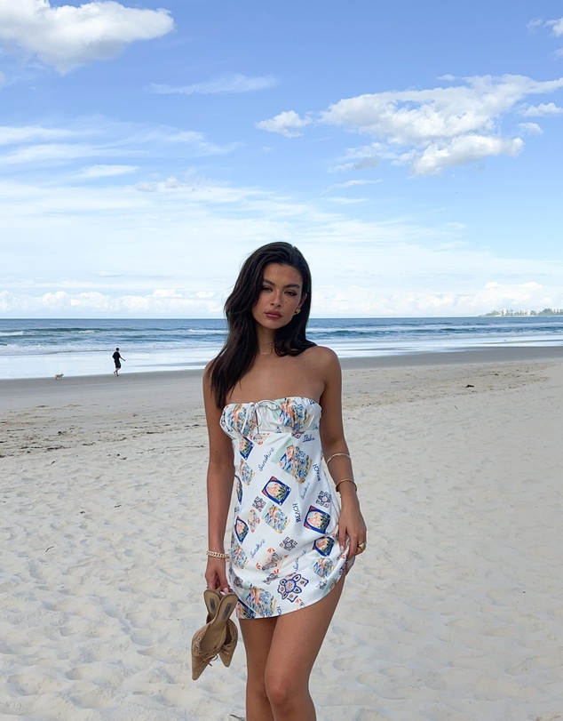 Beginning Boutique - Orion White Italia Print Strapless Mini Dress