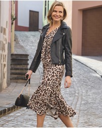Sosandar - Leopard Print Ruched Front Frill Hem Midaxi Dress