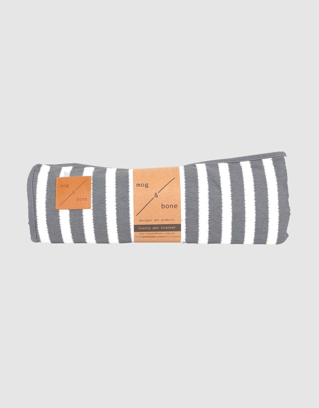 Mog & Bone - Fleece Pet Blanket - Charcoal Hamptons Stripe Print
