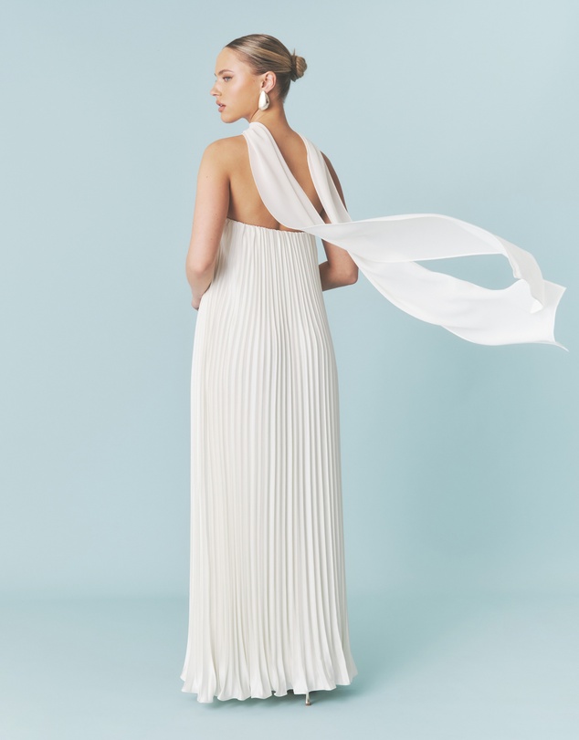 Six Stories - Pleated Satin Bandeau Maxi Dress