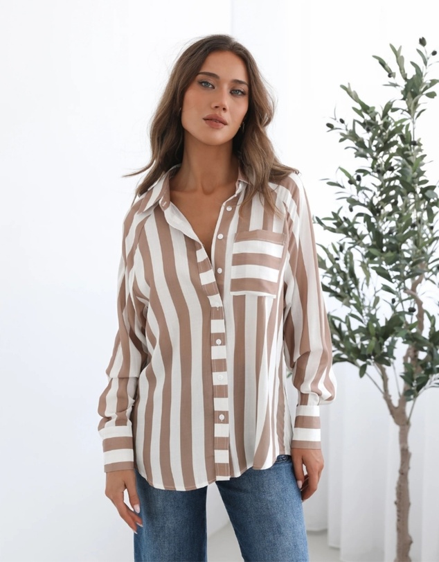 Esther & Co - Alayah Shirt - Brown Stripe