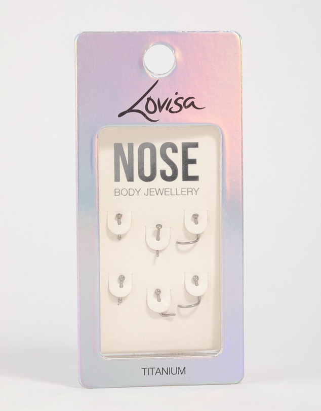 Lovisa - Titanium Cubic Zirconia Classic Nose Studs 6-Pack