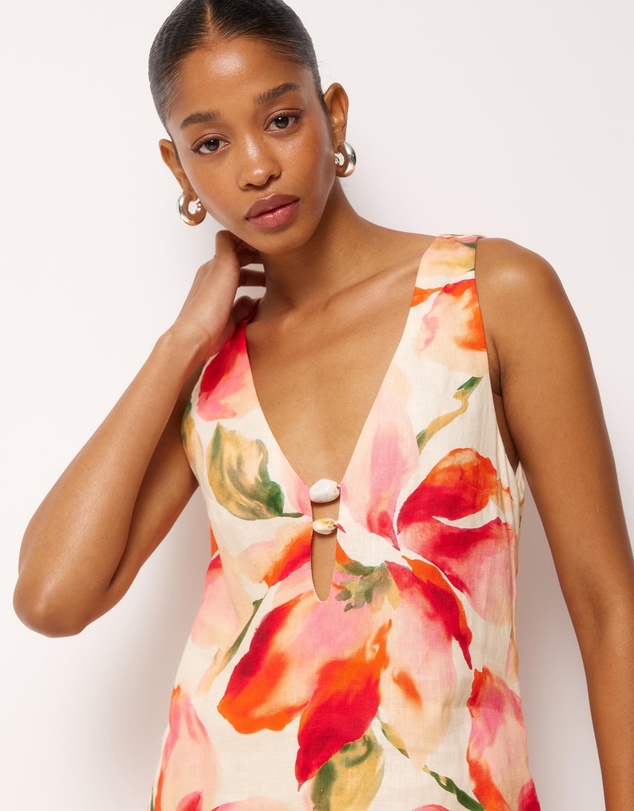 AERE - Fiora Linen Resin Trim Shift Dress