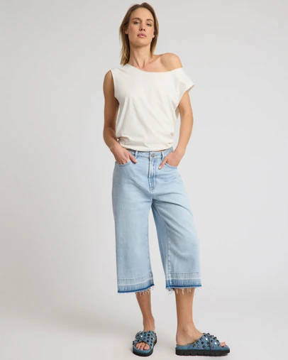 ONE TEASPOON - 720'S Mid Waist Super Long Length Boyfriend Denim Jorts - Blue Latte