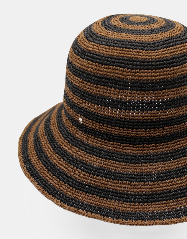 Morgan & Taylor - Dune Crochet Straw Bucket Hat in Brown and Black Stripe