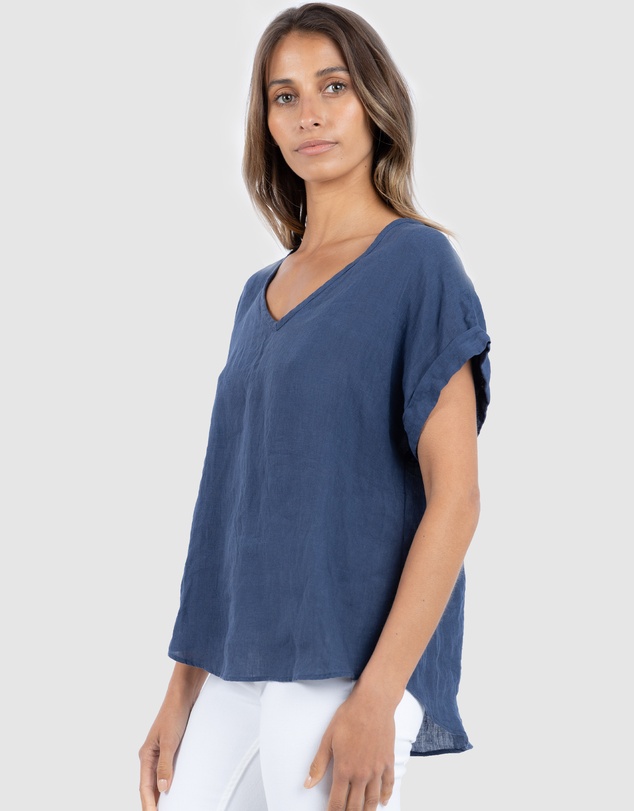 CAMIXA - Martina Linen V-Neck T-shirt