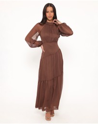 Petal & Pup - Julip Sheer Long Sleeve Maxi Dress - Brown