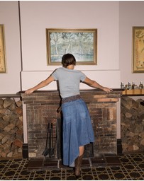 Love and Nostalgia - Little Wildflower Denim Midi Skirt