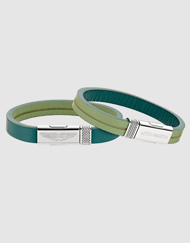 Aston Martin - TKS Silver Tone & Green Leather Bracelet