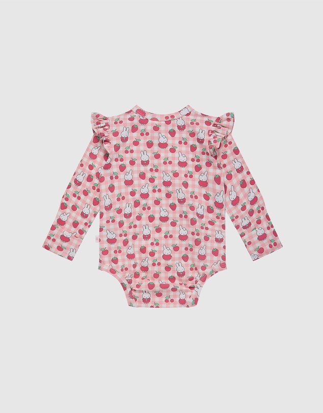 Kynd Baby - Miffy Frill Sleeve Bodysuit in Berry Check