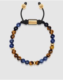 Nialaya Jewellery - Men's Beaded Bracelet with Dumortierite, Brown Tiger Eye and Gold