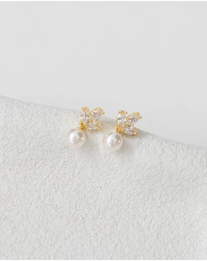 The White Collection - Lola - Delicate Gold Pearl Bridal Earrings