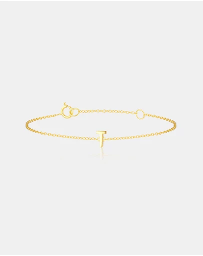 The Silver Collective - Petite A-Z Letter Bracelet - T