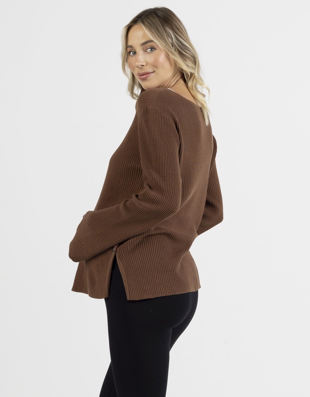 Angel Maternity - Arial Maternity Oversized Luxury Knit Nursing Jumper in Chocolate Brown