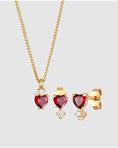 Elli Jewelry - Jewelry Set Heart Red Zirconia 925 Sterling Silver Gold-plated