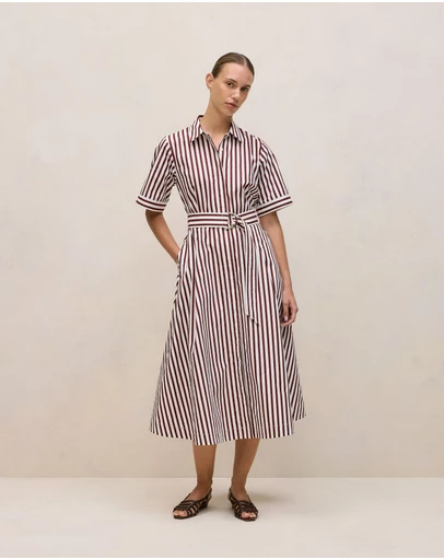 Trenery - Poplin Stripe Belted Dress in Espresso