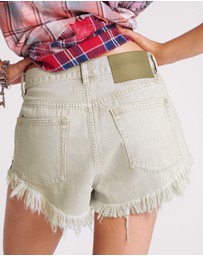 ONE TEASPOON - Antique White Outlaws Mid Waist Denim Shorts