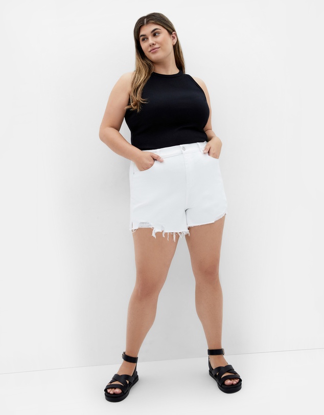 City Chic - Plus size Shannah Denim Rip Short - ivory