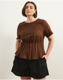 Atmos&Here Curvy - Maya Pin Tuck Linen Blend Top
