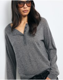 AERE - Asha Semi-Sheer Merino Wool Henley Top