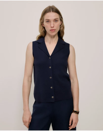 Trenery - Cotton Cashmere Knit Vest in Night Sky