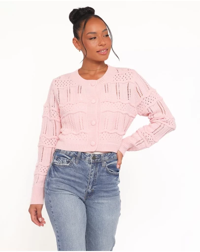 Petal & Pup - Aidy Crop Button Front Cardigan - Pink