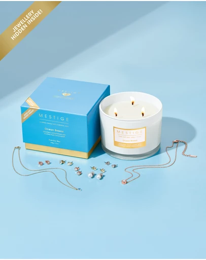 Mestige - Ocean Breeze Scented Soy Candle 340g - Hidden Jewellery Embellished with crystals from Swarovski
