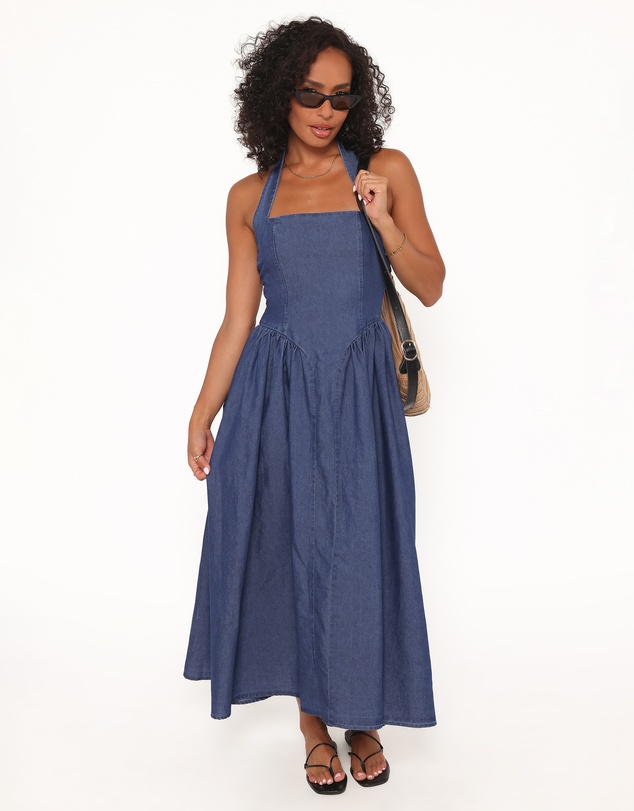 Petal & Pup - Milford Halterneck Midi Dress - Dark Denim