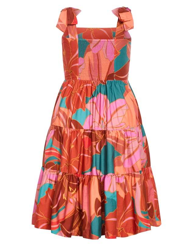 City Chic - Plus Size Leila Retro Print Midi Dress - rust