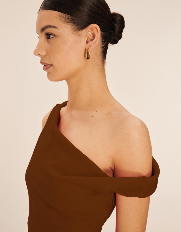 AERE - Fia Linen Draped Off Shoulder Maxi Dress