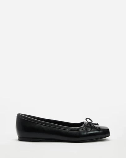 AERE - Square Toe Leather Ballet Flats - Women's