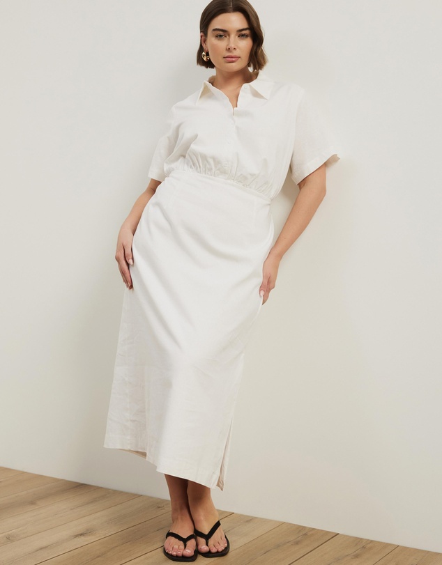 Atmos&Here Curvy - Remi Linen Blend Midi Shirt Dress