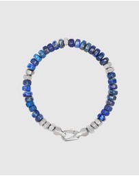 Nialaya Jewellery - Men's Hexagon Beaded Bracelet with Blue Lapis and Silver