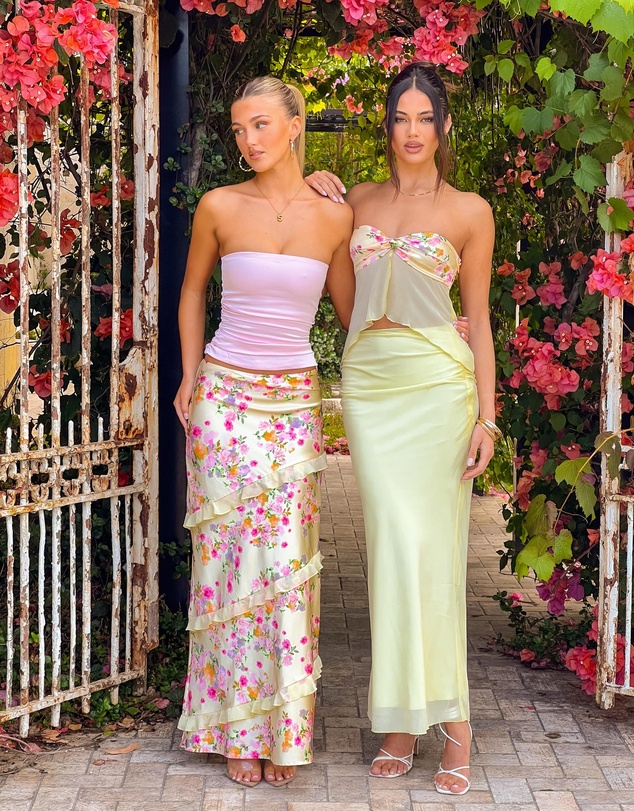 Beginning Boutique - Jacqulin Yellow Bloom Strapless Top