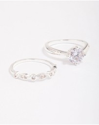 Lovisa - Silver Plated Cubic Zirconia Round Stone Ring Pack