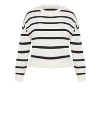 City Chic - Plus size Kenia Stripe Crew Neck Knit Jumper - vanilla
