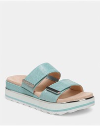 Vionic - Brandie Flatform Slide - Aqua Metallic