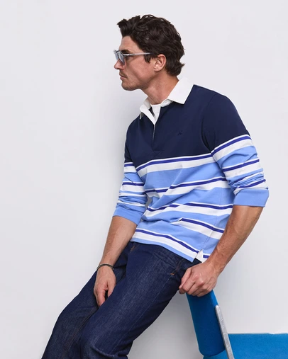 Sportscraft - Long Sleeve Stripe Rugby Polo