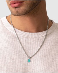 Nialaya Jewellery - Men's Sterling Silver Necklace with Two-in-One Turquoise & Black Onyx Pendant