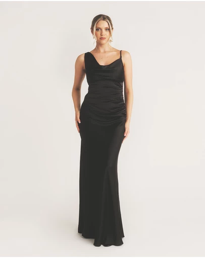 Six Stories - Cowl Front Asymmetrical Satin Bridesmaid Dress