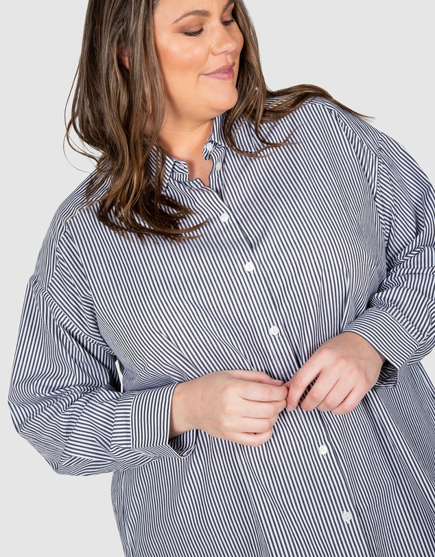 Love Your Wardrobe - Leah Stripe Curved Hem Over Shirt