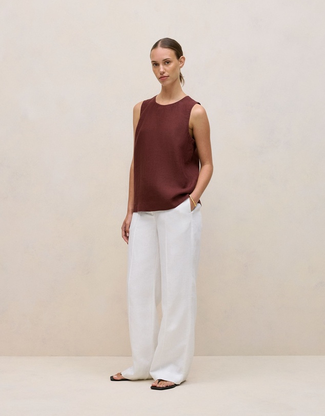 Trenery - Delave Linen Shell Tank in Espresso