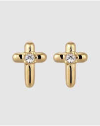 Elli Jewelry - Earrings Women Stud Cross White Crystals 925 Sterling Silver Gold Plated
