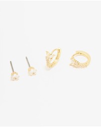 Lovisa - Gold Plated Cubic Zirconia Butterfly Huggie & Stud Earrings 2-Pack