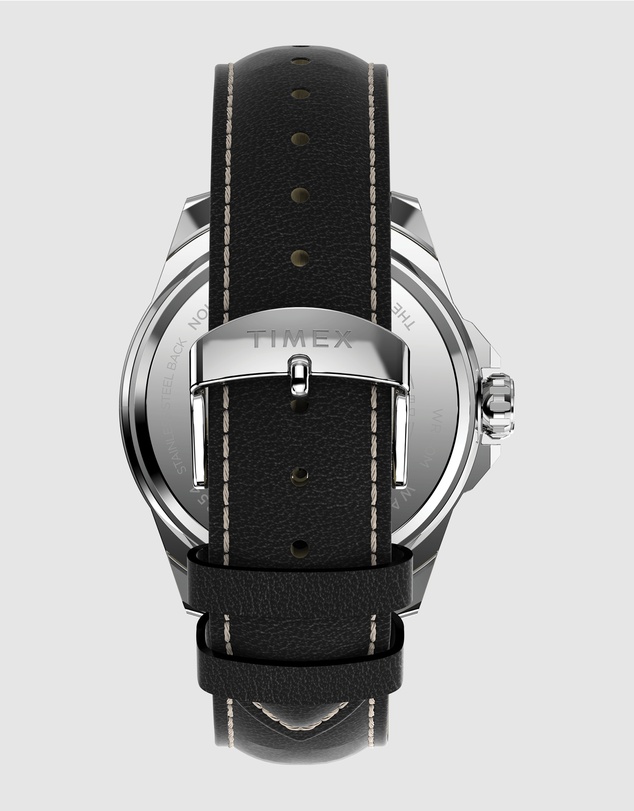 TIMEX - Essex Day & Date 46mm Leather Strap Watch